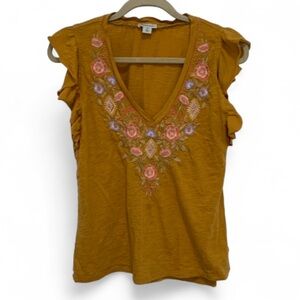 Sundance Burnt Yellow Floral Embroidered Top Size Medium